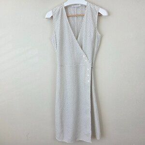 Mott & Bow Polka Dot Wrap Dress Size XS Cream Ivory V-Neck Plunge Retro Buttons